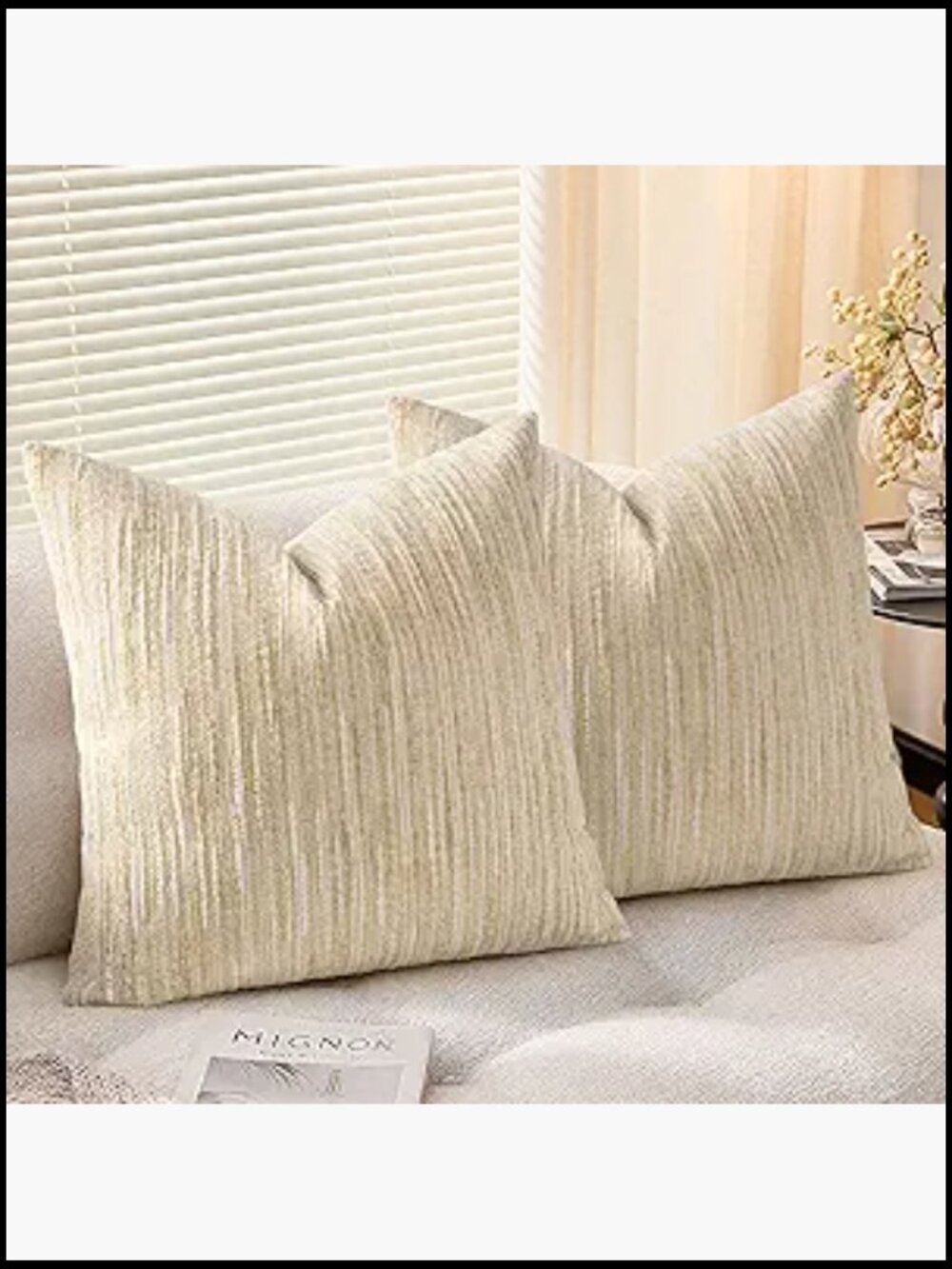 Set of 2 Chenille Striped Throw Pillow Covers 20x20 Boho Farmhouse Sofa Decor